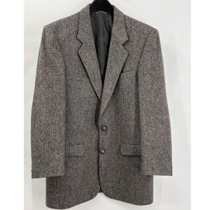 Vintage Wool Tweed Blazer Jacket Suede Elbows Ireland Large Academia Old Money